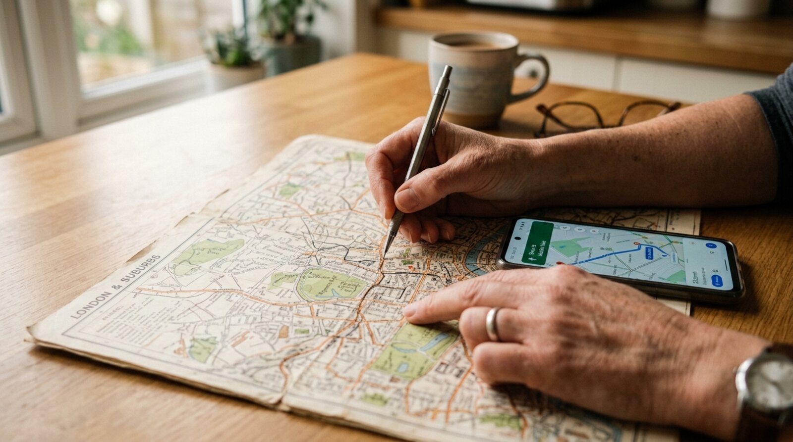 A parent measuring the walking route from home to school on a map while checking free school transport rules