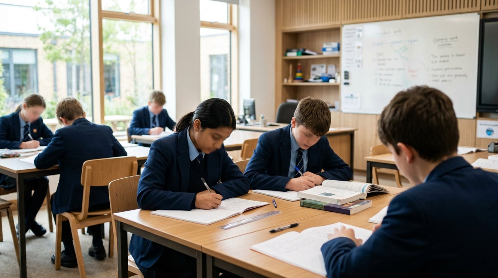 Secondary school pupils in a classroom in England